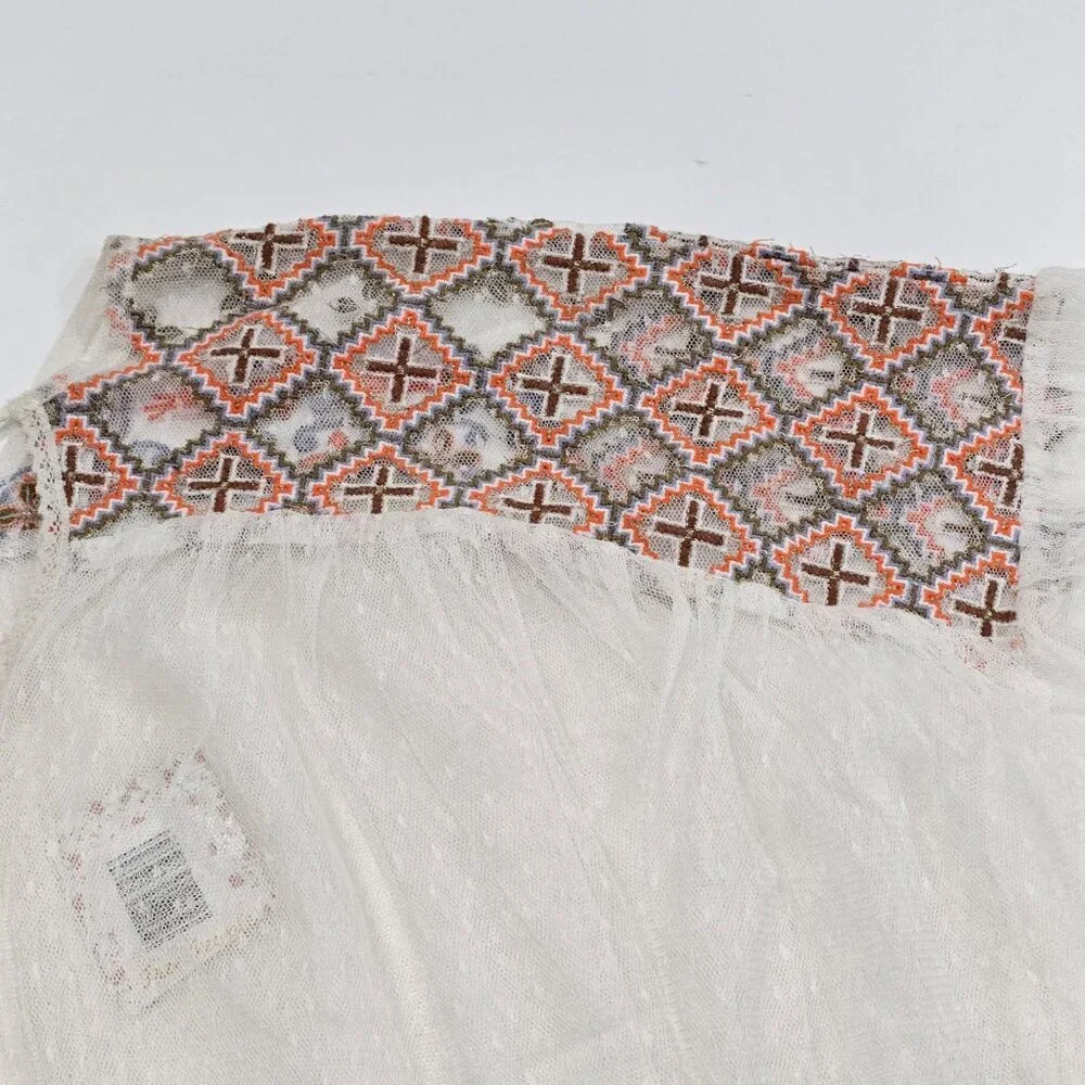 Free People ✦ Boho Tunic Top ✦ Ivory Combo Swiss Dot Embroidered Sheer XS NWT - Picture 5 of 13